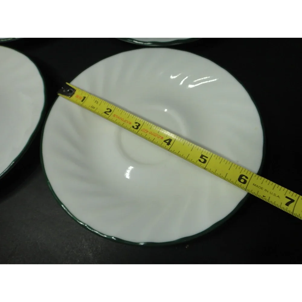 Corelle Corning Emerald Swirl Saucers Set of 4 White Green Trim Scalloped 6